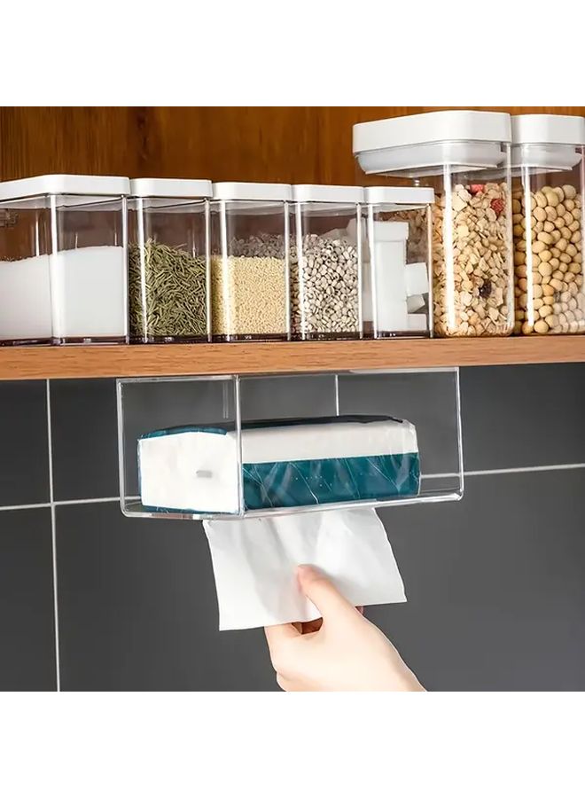 حامل علبة المناديل المثبت على الحائط شفاف بدون حفر مثبت باللاصق للحمام والمطبخ - Image 2